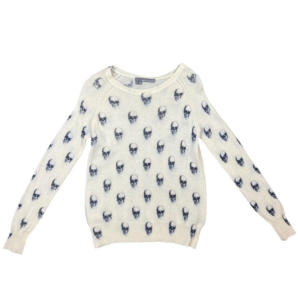 360 Cashmere Skull Print Sweater Cream Charcoal 100% Cashmere Pullover 20166 M - Picture 9 of 11